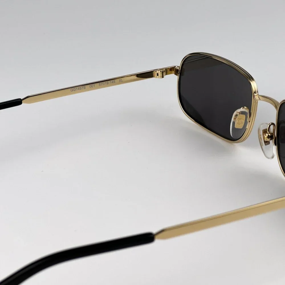 Gucci GG1457S 001 Sunglasses Gold Grey Rectangle Metal Unisex GG 1457S - Picture 11 of 12